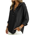 thumbnail image 2 of GERsome Long Sleeve Shirts for Women Snap Button Hooded Loose Fit Dressy Casual Pullover Tops Black XL, 2 of 4