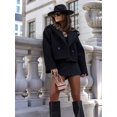 thumbnail image 4 of Women Crop Pea Coat Wool Blend Office Work Lapel Collar Short Winter Jacket Trench Coat Black S, 4 of 8