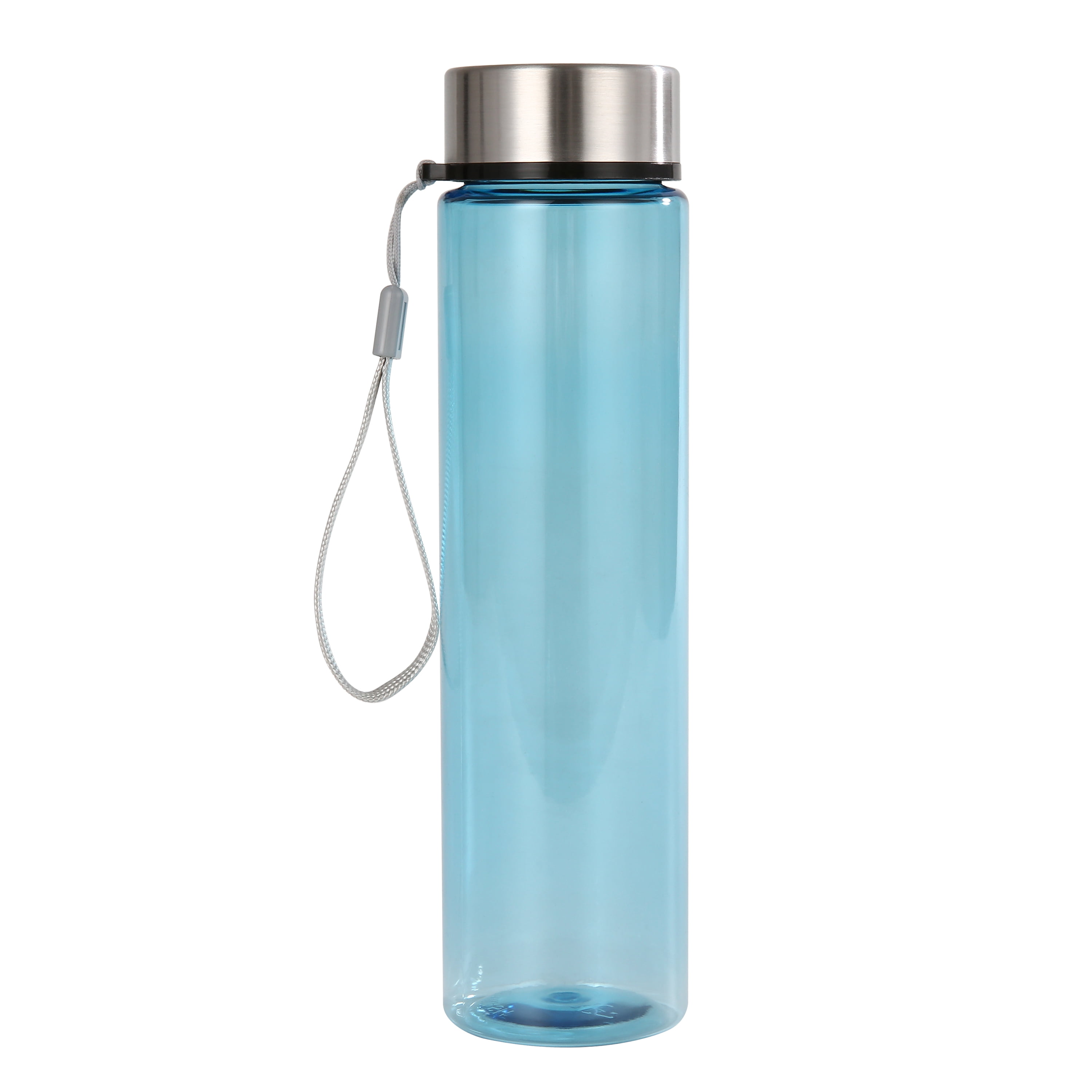 Mainstays 18oz Plastic Blue Water Bottle Stainless Steel Screw Cap Lid with Strap