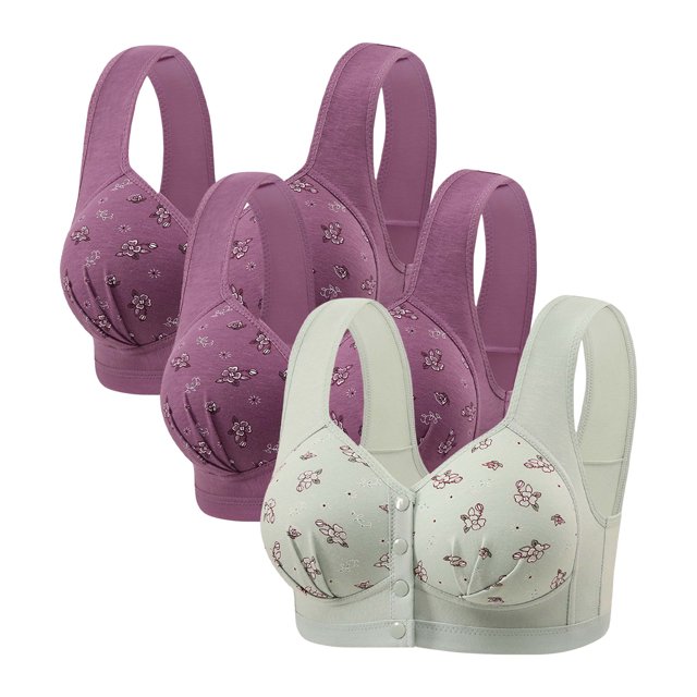 Posijego Women's Front Closure Bra 3 Pack Push up Wireless Bra Full Coverage Support Breathable Everyday Bras