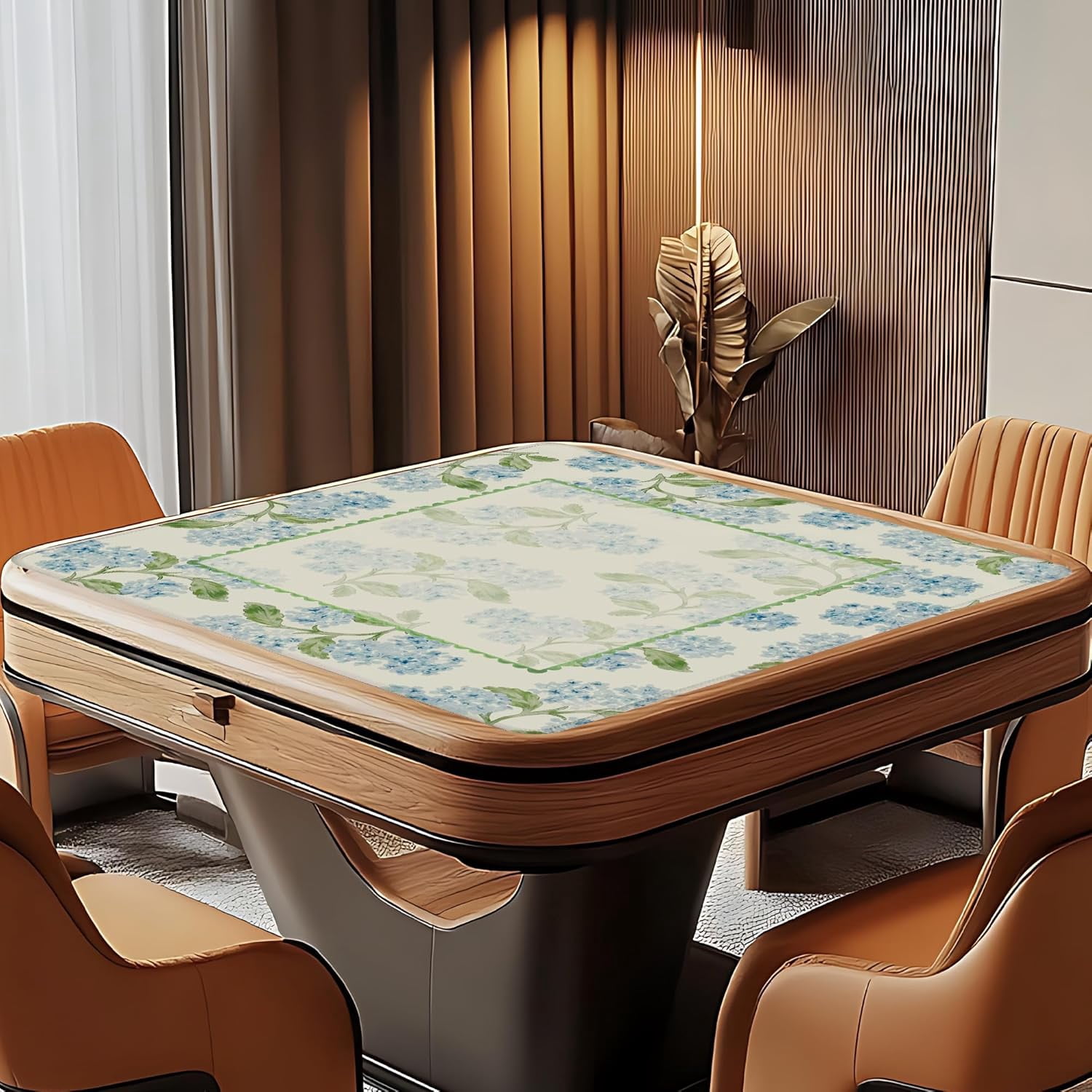 Blue Hydrangea Floral Mahjong Mat for Table 31.5 X 31.5 in, Gifts for Mahjong Players, Grandmillennial Blue Flower Cottagecore Anti-Slip Table Cover Tablecloth for Poker Board Card Tile Game