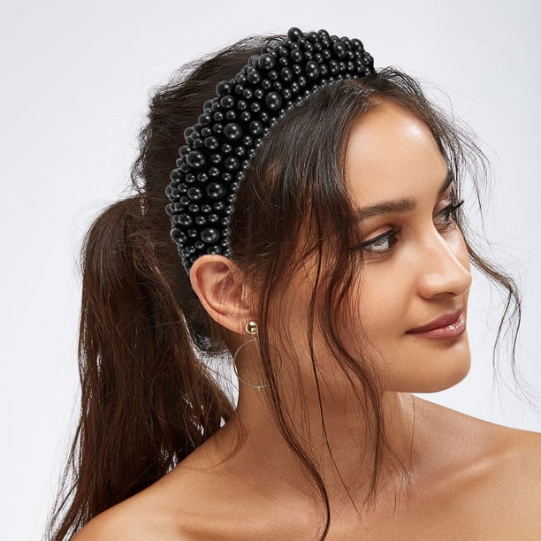 Black Padded Headband Big Wide Velvet Padded Headband, Bump Headpiece, Poufy  main image 4