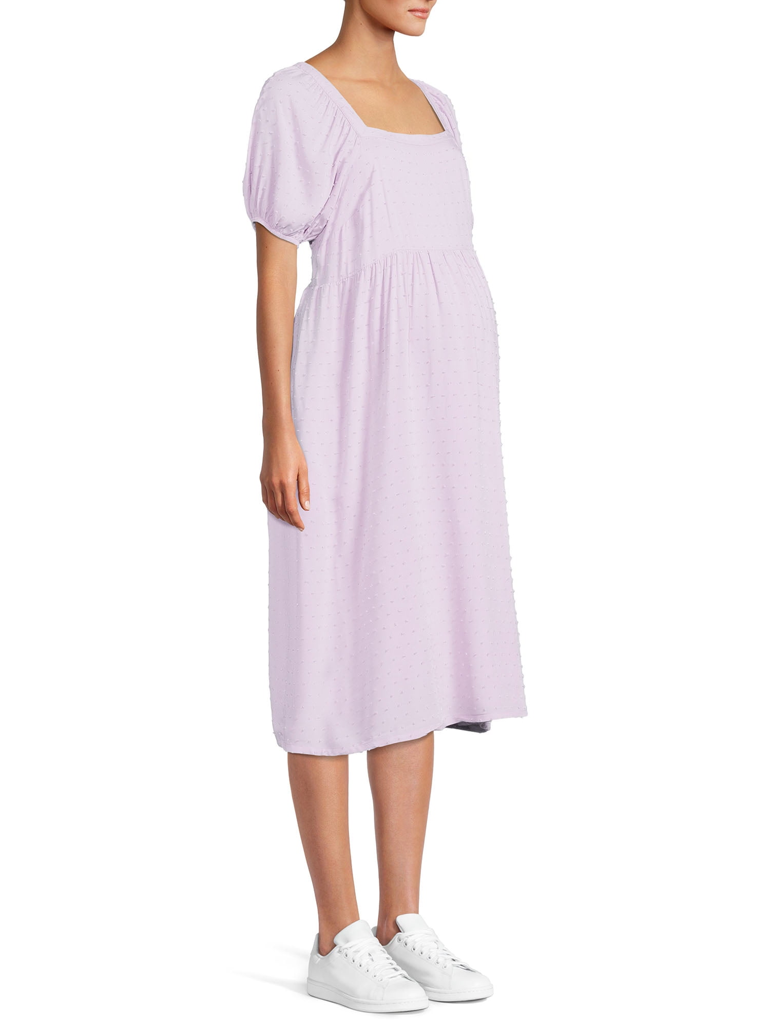 Time and Tru Women's Maternity Woven Dress with Puff Sleeves