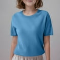 thumbnail image 5 of CheerKidz Chidlren Striped/Solid Color Outwear Knit Oversized Spring Fall Sweaters Fashion Short Sleeve Crewneck Pullover Sweater Trendy Tops 6-15Years(Light Blue#2,8-9 Years), 5 of 8