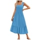 thumbnail image 1 of Vestido sin mangas de verano para mujer: vestido largo informal con cuello cuadrado, plisado y bolsillos, elástico y transpirable, adecuado para ocasiones informales, playa, fiestas y más., 1 of 8