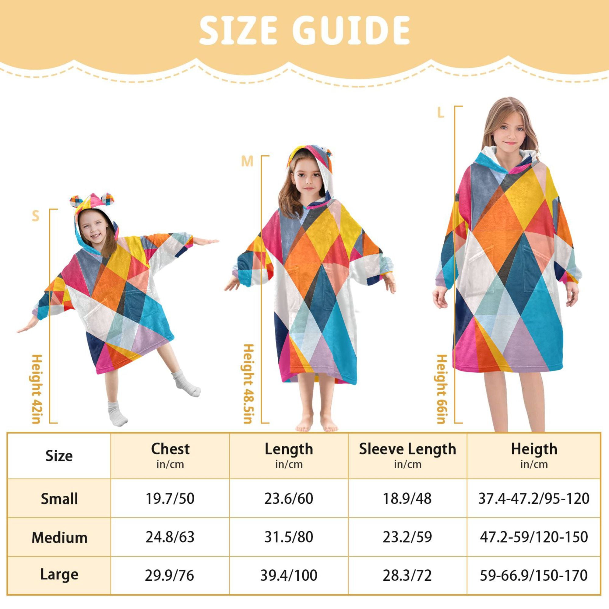FORMRS Wearable Blanket Hoodie with Sleeves for Kids Cozy Flannel Sweatshirt, Colorful Triangles
