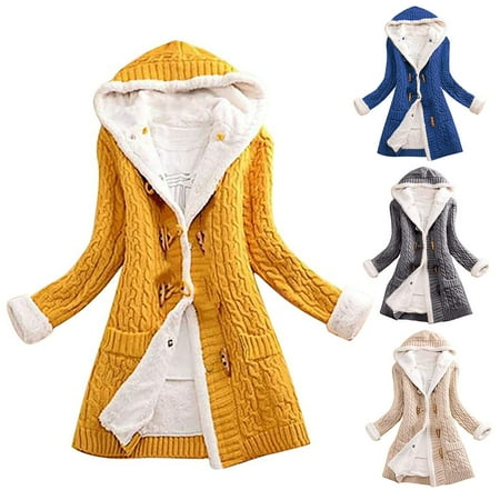 

Yinreli Women Cardigan Mid-Length Solid Color Woolen Yarn Winter Warm Jacket for Outdoor