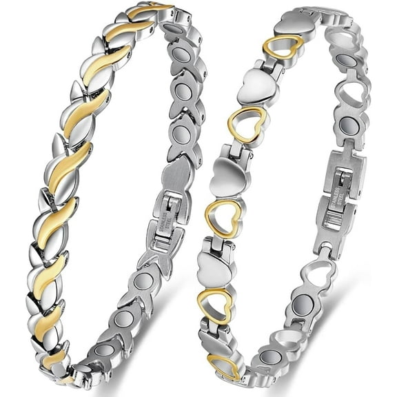 Wollet 2PCS Magnetic Bracelets for Women, 8 inches, Adjustable Stainless Steel Magnetic Bracelet