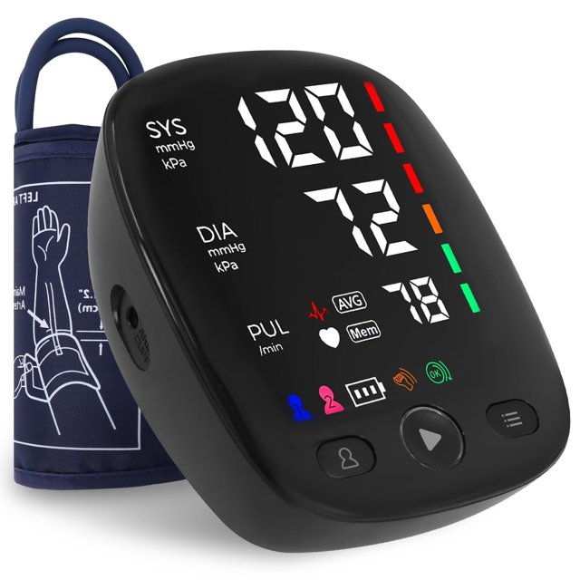 HAQQI Tensiómetro electrónico de brazo, tensiómetro automático y preciso para uso doméstico con pantalla LED retroiluminada, brazalete grande con detección de frecuencia cardíaca, 2 x 120 registros (n