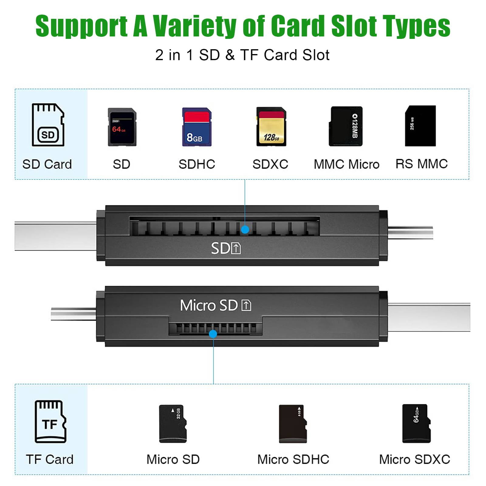 TSV 6-in-1 USB C SD Card Reader, Portable USB 3.0 Memory Card Reader Fit  for TF Card/Micro SD/SD/XD/CF/M2/MS, Camera Flash Card Reader, SD Card  Adapter Support Windows, Linux, Mac OS, Android 