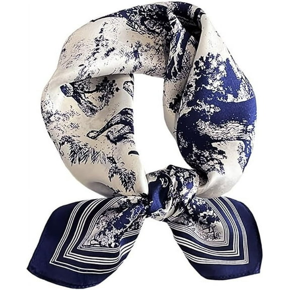 JLMMEN 100% Mulberry Silk Neck Scarf 21"x21" Small Square Scarfs for Women handbag scarf Gift Packed (Blue navy forest)