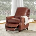 thumbnail image 3 of Mid Century Genuine Top Grain Leather Push Back Manual Recliner Chair with Solid Wood Legs for Living Room, Bedroom, Home Theater, Brown, 3 of 10