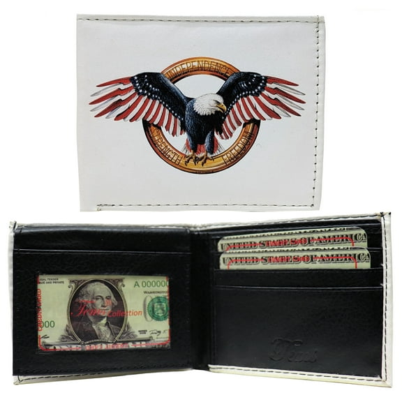 USA America Bald Eagle Independence Leather Bi-Fold Bifold Wallet