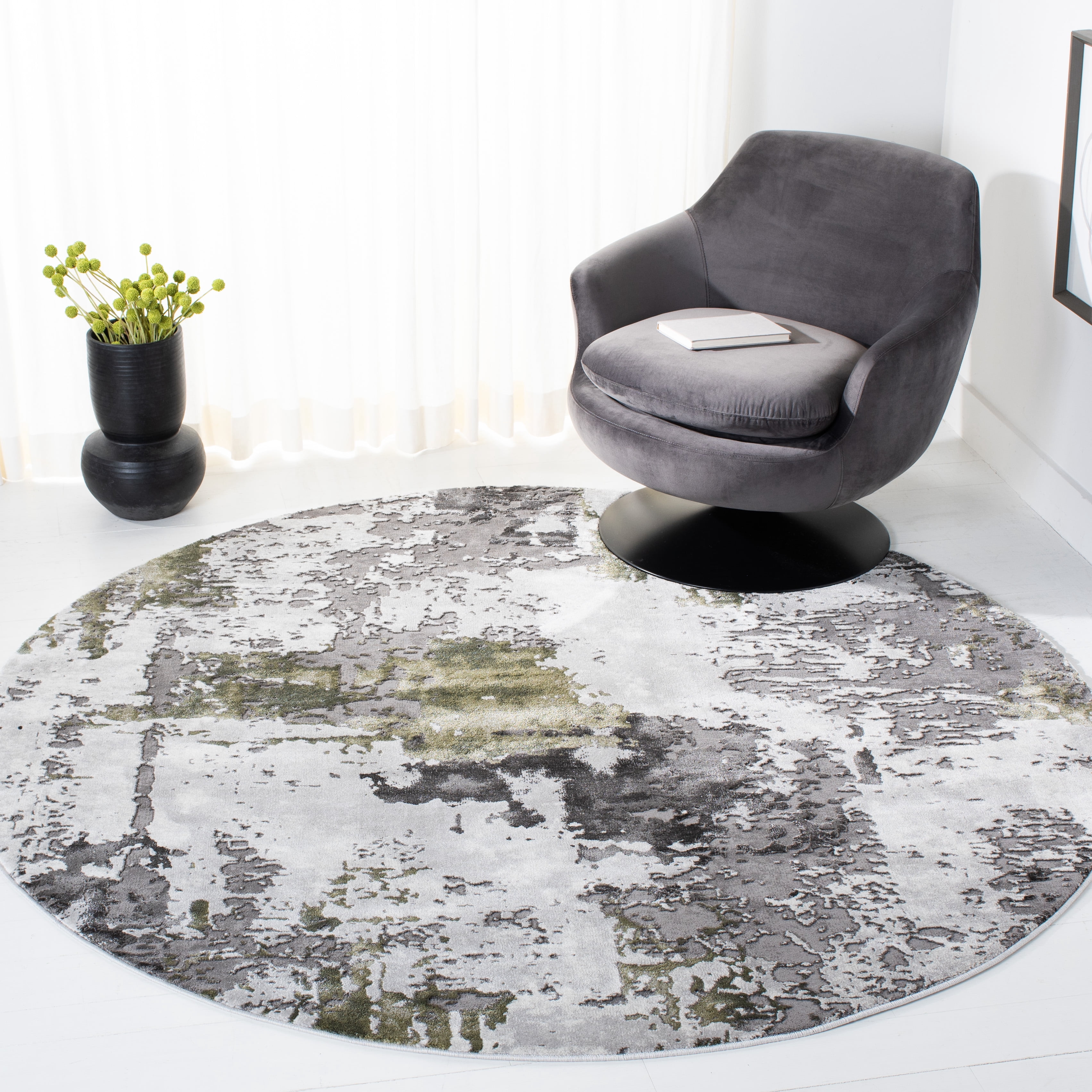 SAFAVIEH Craft Constantine Abstract Area Rug, Grey/Green, 6'7" x 6'7" Round