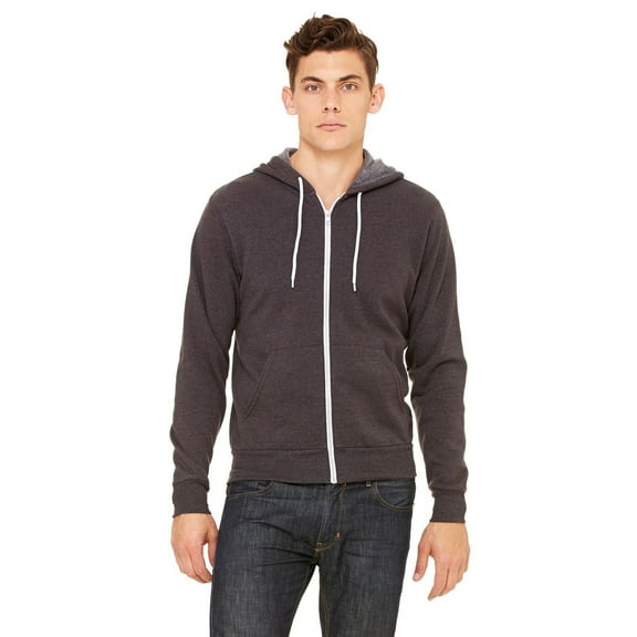 The Bella   Canvas Unisex Poly-Cotton Fleece Full-Zip Hoodie - DK GREY HEATHER - S