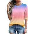 thumbnail image 4 of Domzest Womens Gradient Half Sleeve Tops Crew Neck Loose Fit Elbow Length Shirts Dressy Casual Summer Fall Lightweight Basic Blouse Pink L, 4 of 6