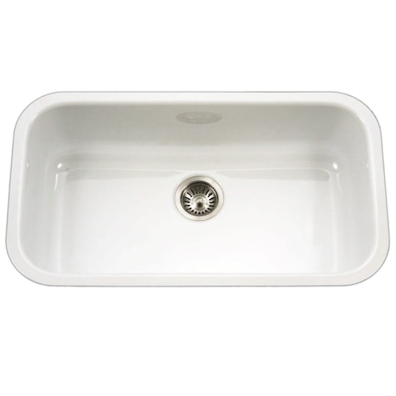 Houzer Porcela 31 in White Porcelain Enamel Steel Undermount Single Bowl Kitchen Sink - PCG-3600 WH