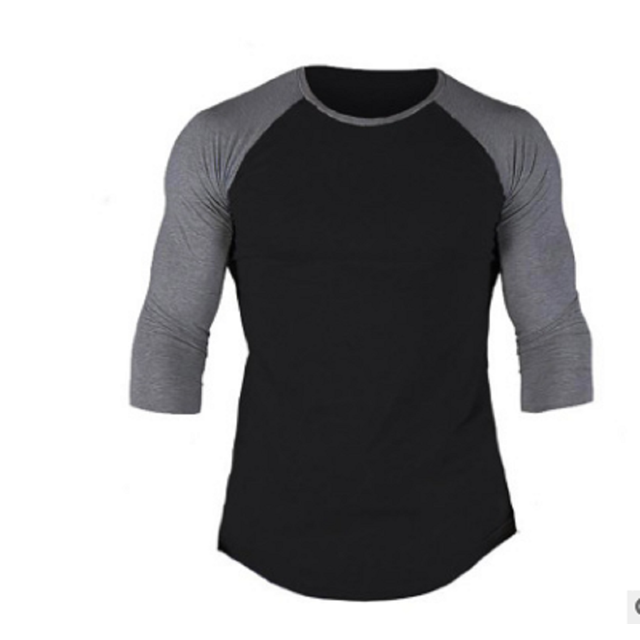 Camisa Para Hombres RagláN 3/4 Manga Cuello Redondo Patchwork Camiseta Tops XBTCLXEBCO Negro;XL