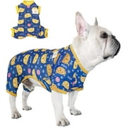 TONY HOBY Dog Pajamas, Dog Onesies with Cute Big Face Cat, Pet Jumpsuit Soft Lightweight Cotton for Small Medium Dog (Blue, Cat, L)