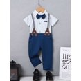 thumbnail image 6 of CARETOO Boys Clothes Set 0-18M Infant Formal Outfit Infant 4pcs Tuxedo Dress Shirt Suspender Pants Bowtie Hat, 6 of 11