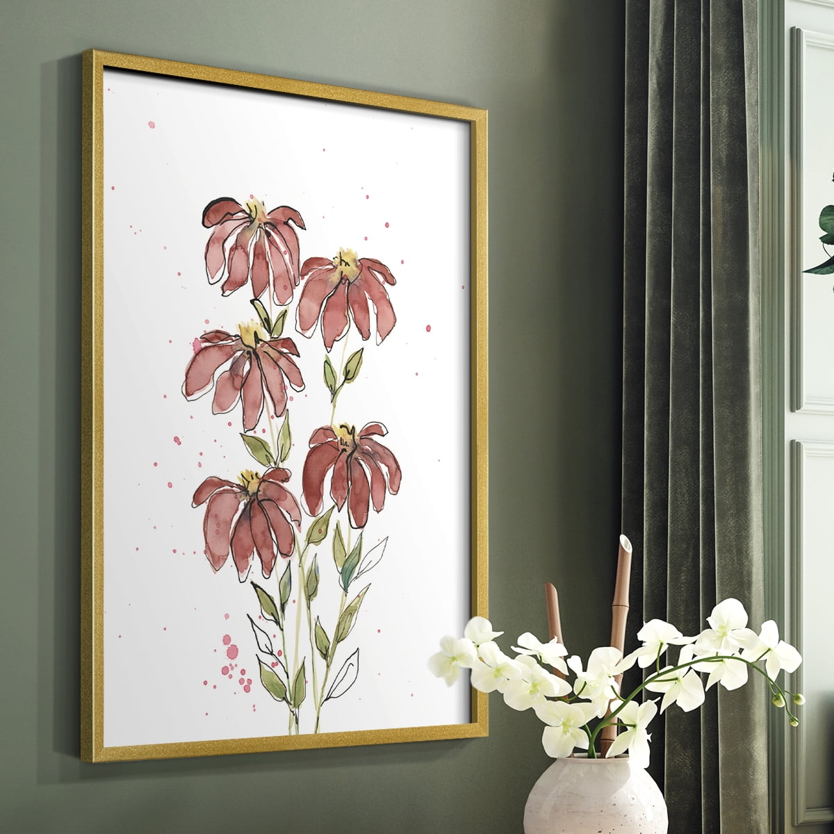 Watercolor Blooms II Framed Print in Gold Solid Wood 22 x 28 Framed Print