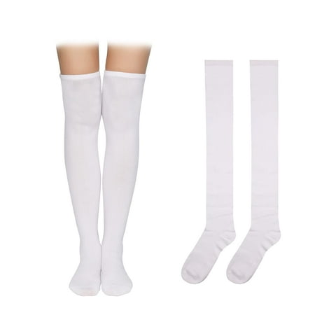 

KINBOM 1 Pair Thigh High Socks 100% Cotton Comfortable Soft Knee High Socks Long Stockings for Women Girls Daily Wear (White)