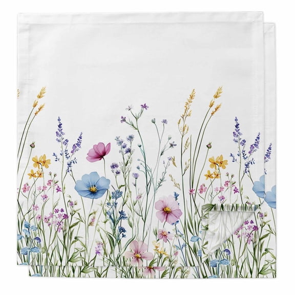 Cloth Napkins Set of 2 - 20x20 Inches, Spring Floral Washable Reusable Table Napkins, Colorful Botanical Wildflower Summer Soft & Absortbent Dining Napkin for Party Wedding Hotel Restaurant
