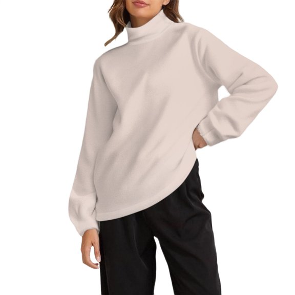 Breezora Cold Weather Mock Neck Sweatshirt Womens Insulated Crew Long Sleeve Casual Indoor Outdoor Loungewear L Size Beige