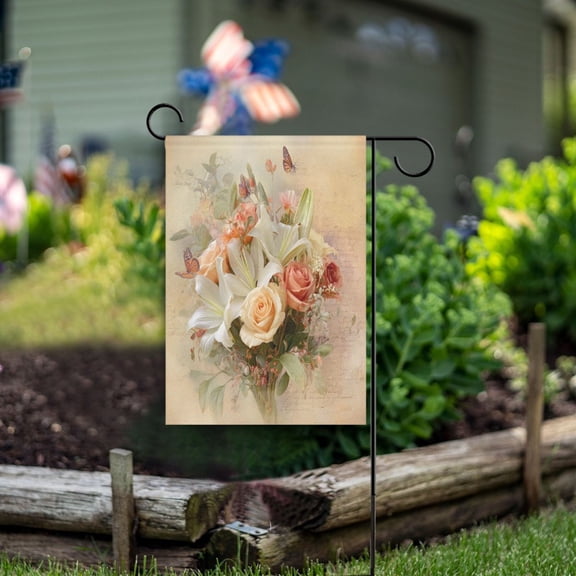 12x18 inch Double-Sided Garden Flags Banners Vibrant Outdoor Decor for House Patio Outdoor Beautiful Floral Bouquet