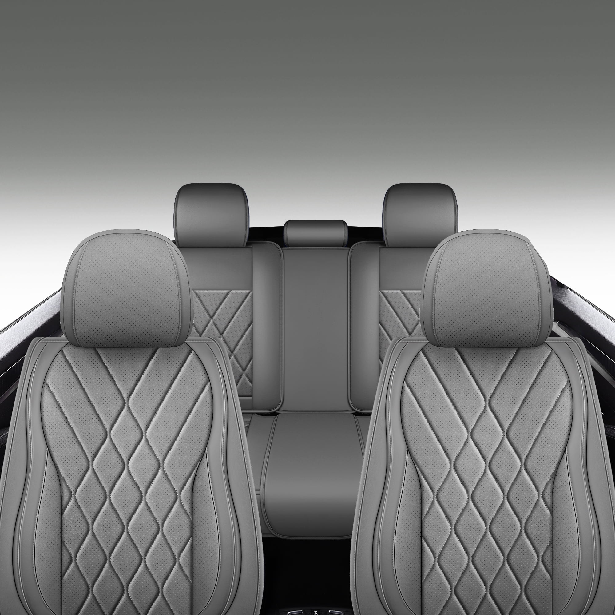 LINGVIDO Premium Leather Car Seat Cover Universal Fit for SUV & Sedan, Full Set Breathable Durable Seat Cushion,Grey,5 Seats