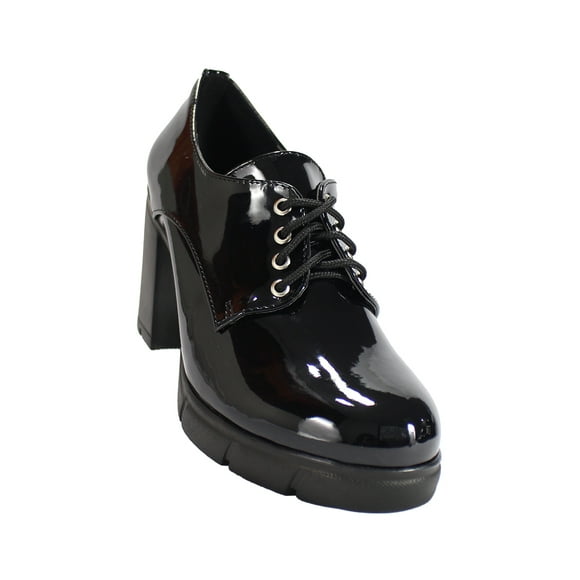 ZAPATO DE MUJER CASUAL NEGRO CHAROL SINTETICO MARCA LEON 7400