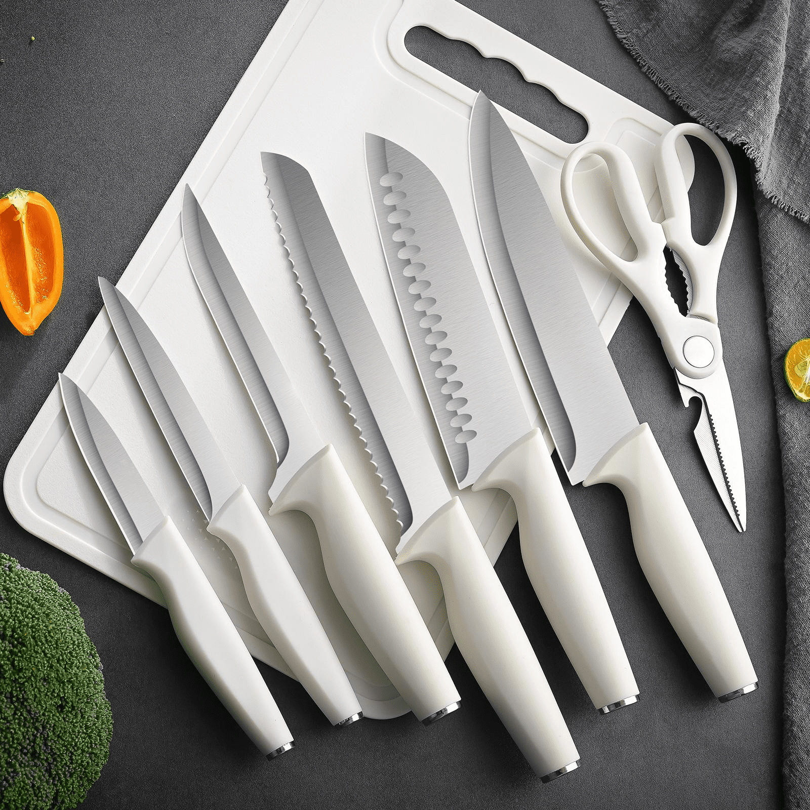 Jozram 15-Piece Kitchen Knife Block Set, Dishwasher Safe Stainless Steel Cutlery, beige