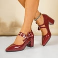 thumbnail image 6 of Miluxas Women's Bow Heels Mary Jane Block Chunky Heel Pumps Round Toe Comfortable Low Heels Wedding Evening Party Dress Shoes Wine 9(42), 6 of 9