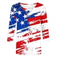 thumbnail image 5 of Womens 4th of July Outfit Red White and Blue Shirts Round Neck 3/4 Sleeve Tops American Flag Print Shirts Patriotic Blouses, 5 of 6