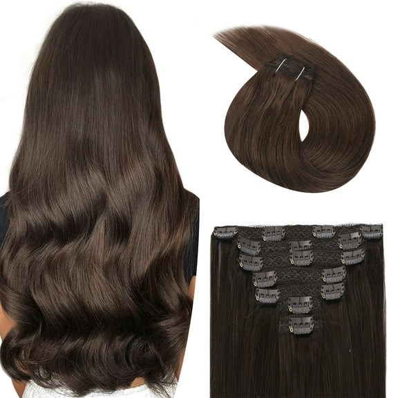 Vlasy Straight Clip In  Hair Extensions 16inches Real Human Hair 7Pcs Clip In Brown Human Hair Extensions