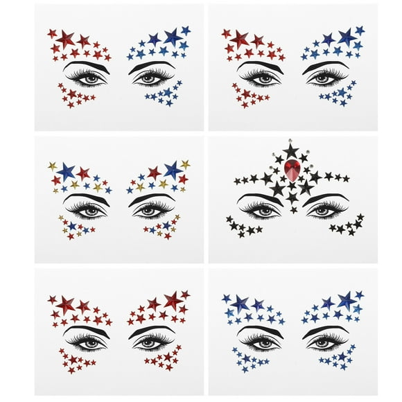 6 Sheets Rhinestone Star Face Stickers DIY Rhinestone Eye Stickers for Women