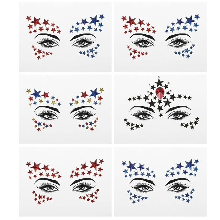 6 Sheets Rhinestone Star Face Stickers DIY Rhinestone Eye Stickers for Women, Size: 16x12.5cm