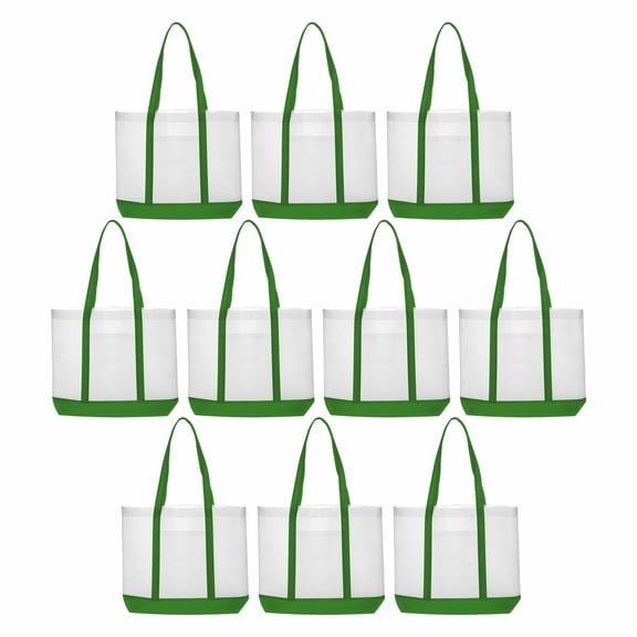 10 Trim Color Non-Woven Tote Bags Set - Durable, Water Resistant, Vibrant - Green