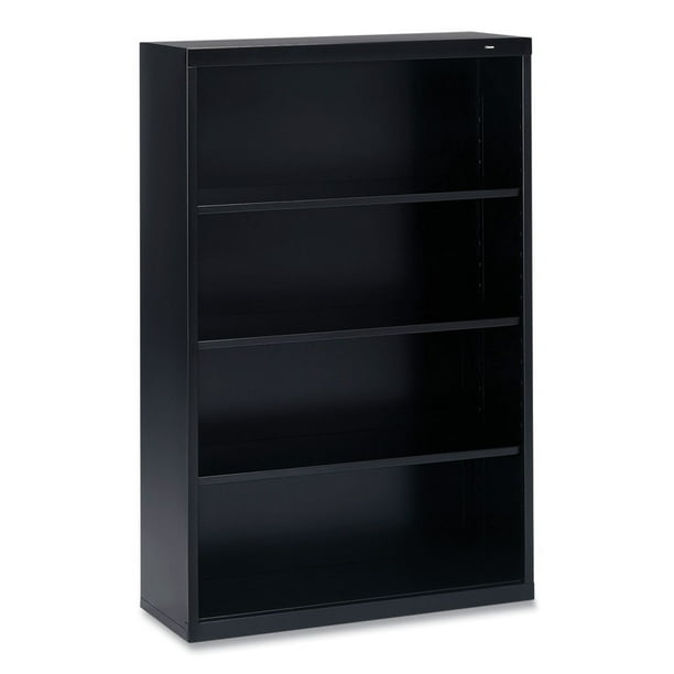 Metal Bookcase, Four-Shelf, 34.5w x 13.5d x 52.5h, Black Metal Bookcase, Four-Shelf, 34.5w x 13.5d x 52.5h, Black