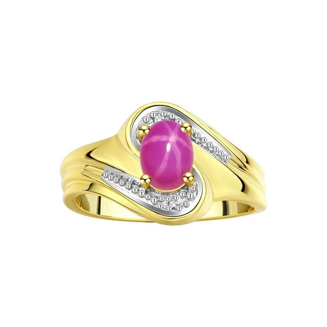 RYLOS Rings for Women 14K Yellow Gold Swirl Ring with 7X5MM Oval Gemstone & Diamond Ring July Star Ruby Jewelry Size 8