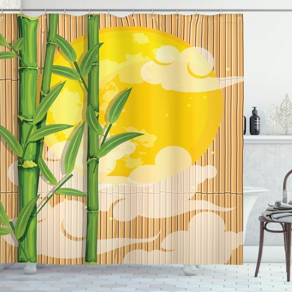 Ambesonne East Shower Curtain, Exotic Full Moon Clouds Look, 69"Wx75"L, Yellow Green Pale Brown