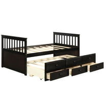 Giantex Twin Size Captain Bed w/3 Storage Drawers, Trundle Bed Wooden Bed Frame, Solid Wood Platform Guest Bed, Espresso