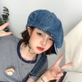 thumbnail image 4 of SikaFu Big Version Spicy Girl Exaggerated Painter Cloud Hat Sweet And Cool Denim Beret Big Head Circumference Female Niche Spicy Girl Octagonal Hat Trend, 4 of 6