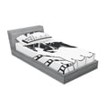 thumbnail image 3 of Cartoon Bedding Set with Sheet & Covers, Racing Horse with a Jockey Girl Jumping Above Barrier Barn Farming Print, Printed Bedroom Decor 2 Shams, 4 Sizes, White Charcoal Grey, by Ambesonne, 3 of 3