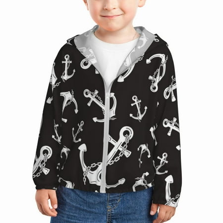 

Sun Hoodie for Kids Anchor Long Sleeve Swim Fishing Shirts Sun Protection Zip Up Jacket Clothing Athletic Hoodie