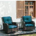 thumbnail image 6 of Olurrisa​ 3-Piece Wicker Patio Set – Blue Grey Rattan & Metal Furniture with Memory Foam Cushions, Weather-Resistant Design for Garden/Outdoor (Swivel Rocker & Glider Chairs)​​, 6 of 10