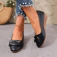 thumbnail image 2 of Womens Wedge Heel Pumps Shoes Fashion Buckle Round Toe Leather Slip on Dress Shoes Casual Soft Leather Loafers Black Size 6, 2 of 6