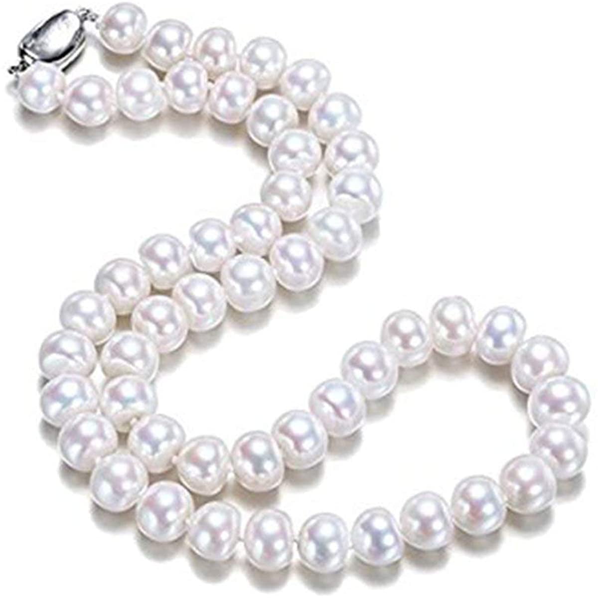 Genuine 7-9mm Rice Shape Baroque Freshwater Cultured Real Pearl Necklace 18'' AA 