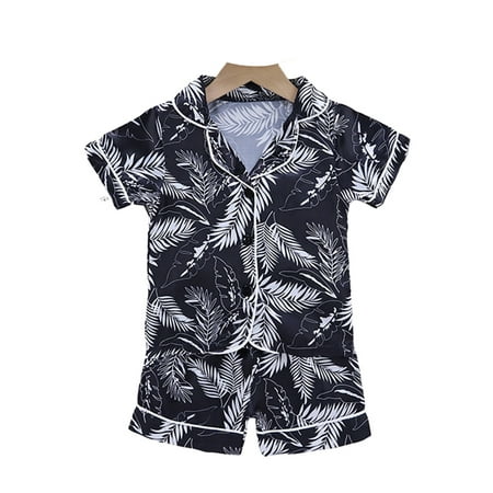 

MXIEZI 1-5T Boys Girls Silk Pajamas Set Kids Cartoon Cute Print Pj Set Baby Satin Nightwear Button-Down Sleepwear