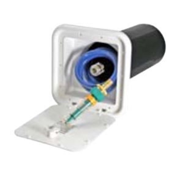 Phoenix Port de Pulvérisation Extérieur PF147008 Vaporisateur; Unité de Stockage Automatique avec Valve de Connexion Rapide; 7-1/2 Pouces Carré x 18 Pouces Profondeur; Installation de Trous Carrés 5-1/2 Pouces; Noir; Plastique
